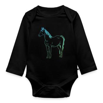Minimalistisches Pferde Design Geschenk - Baby Bio-Langarm-Body - Schwarz - Vorne