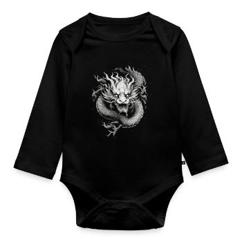Drache mystisch Lindwurm Monster Ungeheuer Biest - Baby Bio-Langarm-Body - Schwarz - Vorne