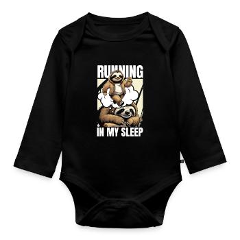 Faultier Lustig Faultier Läuft - Baby Bio-Langarm-Body - Schwarz - Vorne