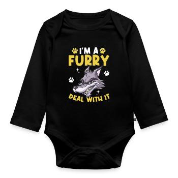 Furry Fandom Fursona Fursuit Wolf - Baby Bio-Langarm-Body - Schwarz - Vorne
