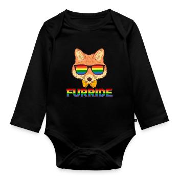 LGBTQ Furry Fandom Fursona Fursuit Fox - Organic Longsleeve Baby Bodysuit - black - Front