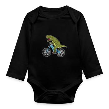 Lustiges Dinosaurier Geschenk Fahrrad Fahren - Baby Bio-Langarm-Body - Schwarz - Vorne