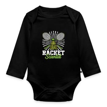 Badminton Geschenk Federball Racket Scientist - Baby Bio-Langarm-Body - Schwarz - Vorne