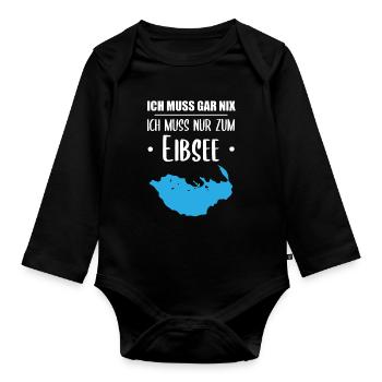 "Ich muss nur zum Eibsee" - Berge und See Design - Baby Bio-Langarm-Body - Schwarz - Vorne