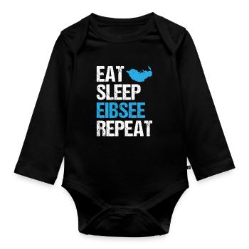 Lebenszyklus am Eibsee - Eat, Sleep, Repeat - Baby Bio-Langarm-Body - Schwarz - Vorne
