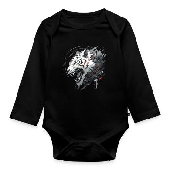 Mecha Tier Tiger Wolf Fuchs Dino Bär Cyborg - Baby Bio-Langarm-Body - Schwarz - Vorne