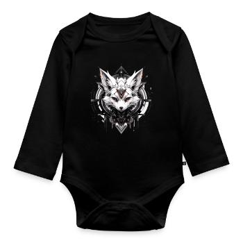 Mecha Animal Tiger Wolf Fox Dino Bear Cyborg - Organic Longsleeve Baby Bodysuit - black - Front