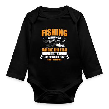 Angeln Onkel Fischer Onkel Lustiger Fisch Perfekt - Baby Bio-Langarm-Body - Schwarz - Vorne