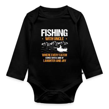 Angeln Onkel Fischer Onkel Lustiger Fisch Perfekt - Baby Bio-Langarm-Body - Schwarz - Vorne