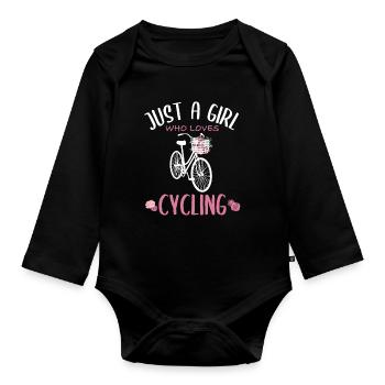 "Just A Girl Who Loves Cycling" Flower Edition - Organic Longsleeve Baby Bodysuit - black - Front