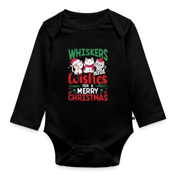 Schnurrhaare Und Weihnachten - Baby Bio-Langarm-Body - Schwarz - Vorne