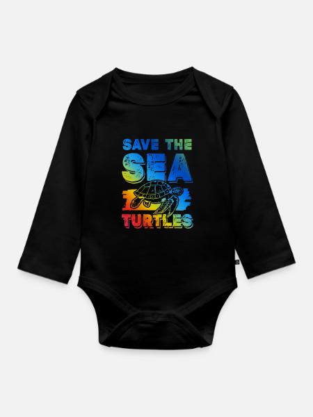 save the ocean schildkröte - Baby Bio-Langarm-Body - Schwarz