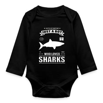 Just a Boy who loves Haie Outfit - Baby Bio-Langarm-Body - Schwarz - Vorne