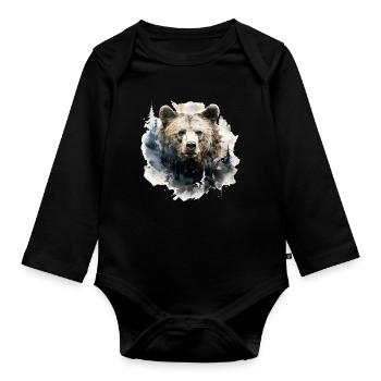 Ours, nature, environnement, protection de - Body Bébé bio manches longues - noir - Devant