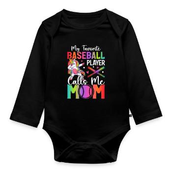 Maman de baseball - Body Bébé bio manches longues - noir - Devant