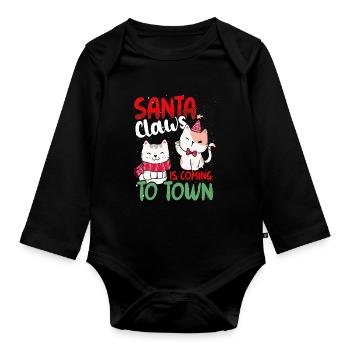 Les griffes de Noël arrivent en ville - Body Bébé bio manches longues - noir - Devant