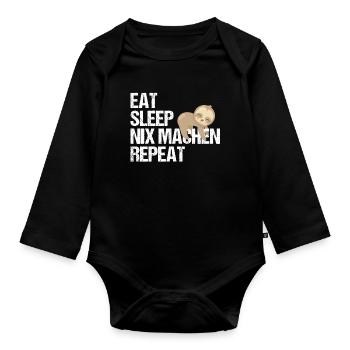 Faulbär Tagesroutine Deutsch Humor Geschenk - Baby Bio-Langarm-Body - Schwarz - Vorne
