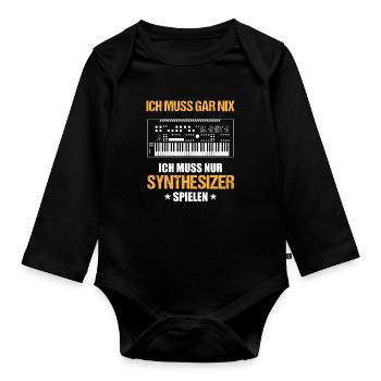 Muss nur Synthesizer spielen Musikliebhaber - Baby Bio-Langarm-Body - Schwarz - Vorne