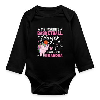 Basketball-Oma - Baby Bio-Langarm-Body - Schwarz - Vorne