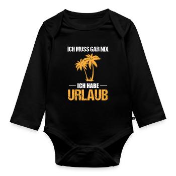 Palmen Urlaubsfreiheit Muss Nix Geschenk - Baby Bio-Langarm-Body - Schwarz - Vorne