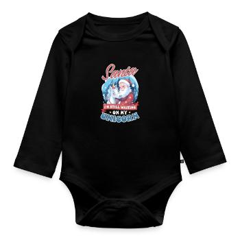 Weihnachten Einhorn Weihnachtsmann wartet immer noch auf Einhorn - Baby Bio-Langarm-Body - Schwarz - Vorne