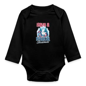 Weihnachtseinhorn haben magische Weihnachten - Baby Bio-Langarm-Body - Schwarz - Vorne