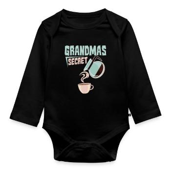 Kaffee Cafe Grandmas Secret - Baby Bio-Langarm-Body - Schwarz - Vorne