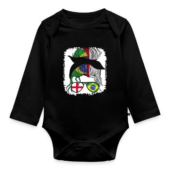 Brésil Moitié Brésilienne Brésil Angleterre Garota - Body Bébé bio manches longues - noir - Devant