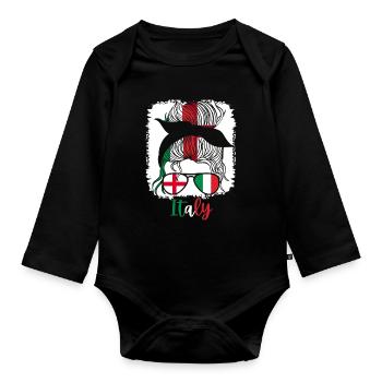 Italie Italie Moitié Anglaise Moitié Italienne Fille - Body Bébé bio manches longues - noir - Devant