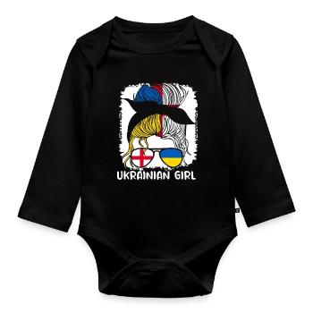 Moitié Anglais Moitié Ukrainien Fille Ukraine Angleterre - Body Bébé bio manches longues - noir - Devant