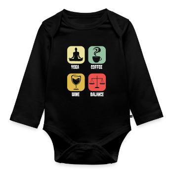 Kaffee Cafe Yoga Kaffeewein - Baby Bio-Langarm-Body - Schwarz - Vorne