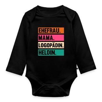 Mama Mutter Logopädie Logopädin - Baby Bio-Langarm-Body - Schwarz - Vorne