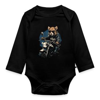 Rat cool sur une moto - Body Bébé bio manches longues - noir - Devant
