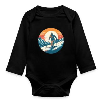 Snowboardung und Skifahren und dann Aprés-Ski - Baby Bio-Langarm-Body - Schwarz - Vorne