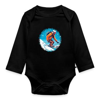 Snowboardung und Skifahren und dann Aprés-Ski - Baby Bio-Langarm-Body - Schwarz - Vorne
