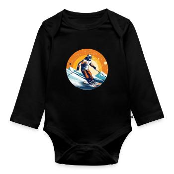 Snowboardung und Skifahren und dann Aprés-Ski - Baby Bio-Langarm-Body - Schwarz - Vorne