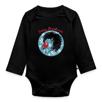 Sassy Christmas Afrolook Schneeflocken - Baby Bio-Langarm-Body - Schwarz - Vorne