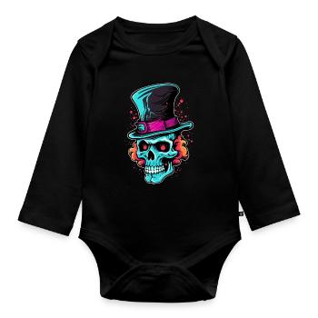 Colorful Abstract Skull with Top Hat - Organic Longsleeve Baby Bodysuit - black - Front