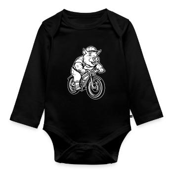Schwein Schweinebauer Radfahren - Baby Bio-Langarm-Body - Schwarz - Vorne