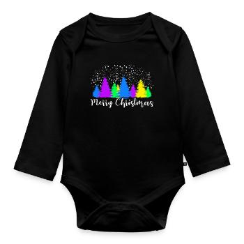 Colorful Fir Forest Glowly Night Art - Organic Longsleeve Baby Bodysuit - black - Front