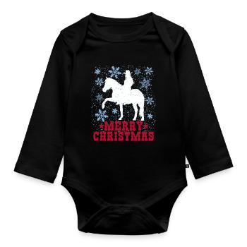 Winterreitspaß Mädchen Merry Christmas - Baby Bio-Langarm-Body - Schwarz - Vorne