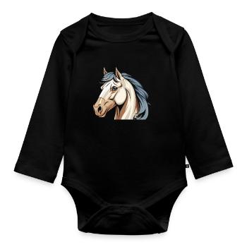 Pferd Reitsport Kopf - Baby Bio-Langarm-Body - Schwarz - Vorne