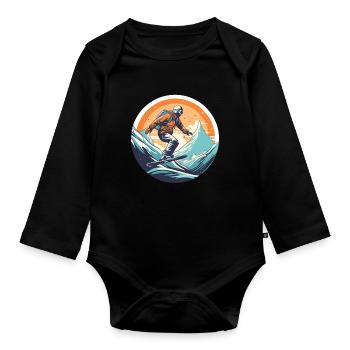 Snowboarden oder Skifahren und dann Après-Ski - Baby Bio-Langarm-Body - Schwarz - Vorne