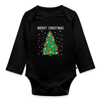 Merry Bball Xmas Tree for Sports Fans - Organic Longsleeve Baby Bodysuit - black - Front