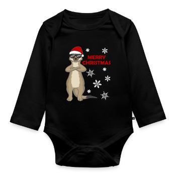 Merry Slothmas – Sloth Christmas Greeting - Organic Longsleeve Baby Bodysuit - black - Front