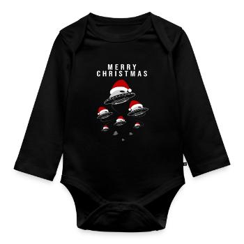 Joyeux Noël UFO Père Noël chapeau Fun - Body Bébé bio manches longues - noir - Devant