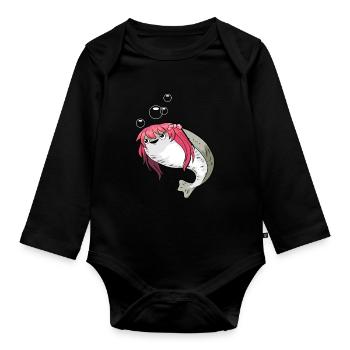 Funny Sacabambaspis Fish Meme Kawaii Girl - Organic Longsleeve Baby Bodysuit - black - Front
