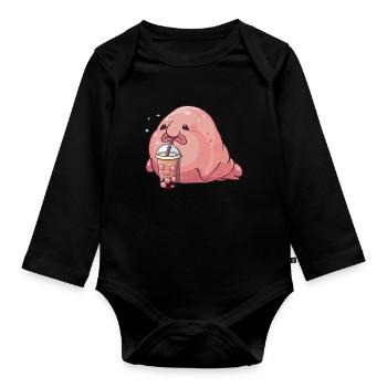 Kawaii Blobfish Boba Bubble Milk Thé - Body Bébé bio manches longues - noir - Devant