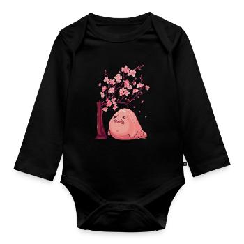Kawaii Blobfish Japanese Cherry Blossoms - Organic Longsleeve Baby Bodysuit - black - Front