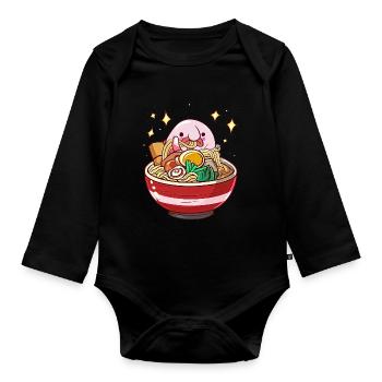 Kawaii Blob Fish Ramen Nouilles Cuisine Japonaise - Body Bébé bio manches longues - noir - Devant